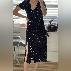 Black polka dot midi dress